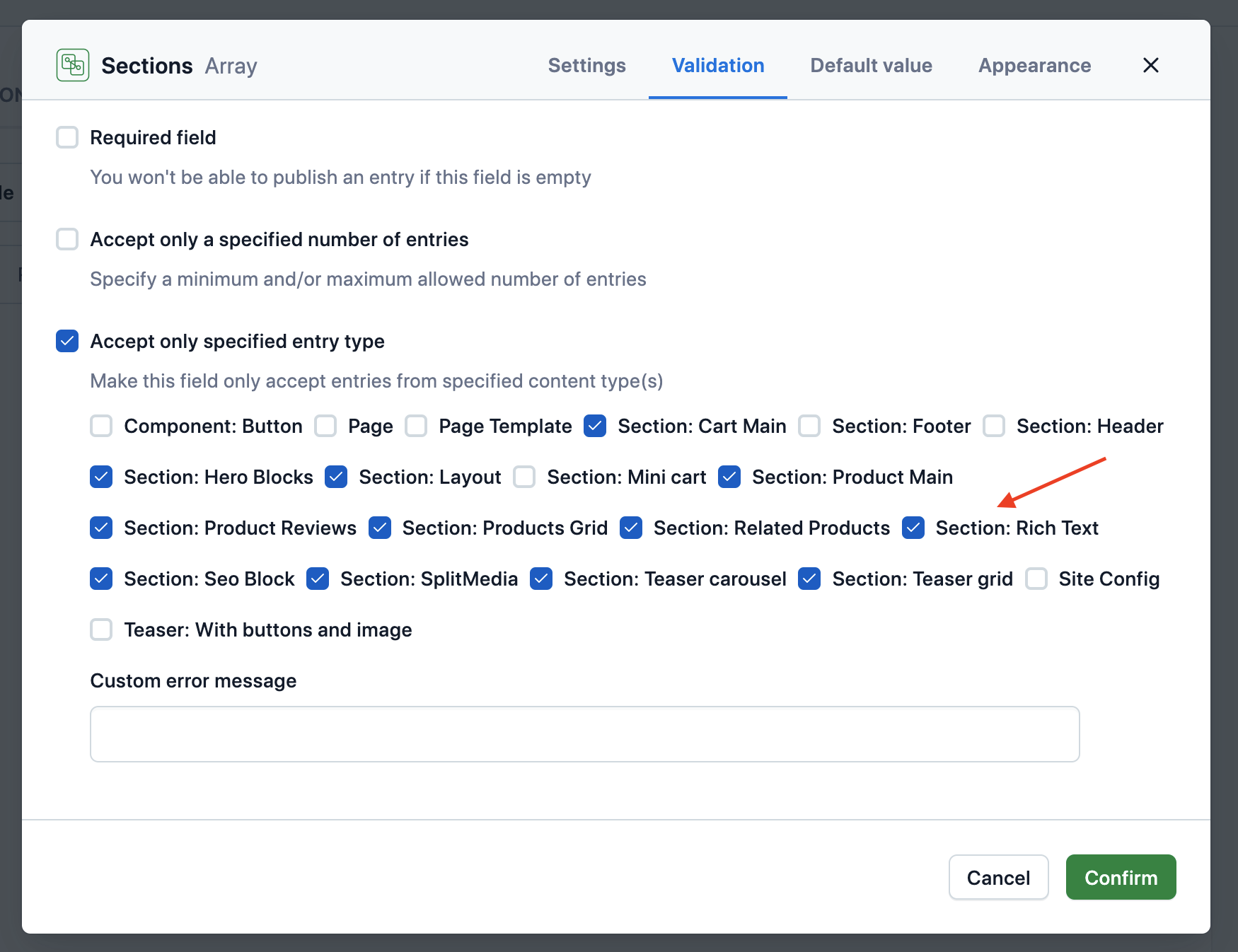 Page Template sections